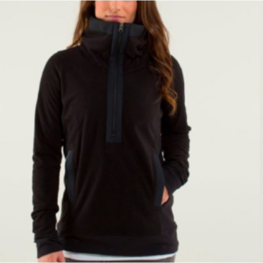 Lululemon Post Chaturanga Black Fleece High Collar Pullover Half Zip Sweater